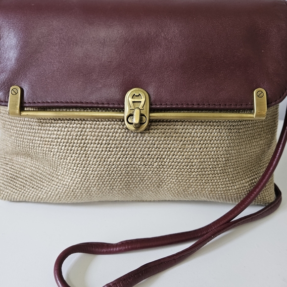 Vintage Etienne Aigner Shoulder Bag Jute & Leather Bag/ Clutch - Picture 4 of 15